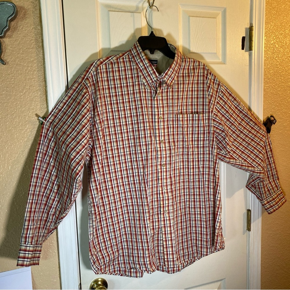 Haggar Forever New Mens XL EXTRA LARGE Button Down Shirt Long Sleeve Plaid Adult